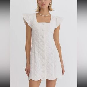 Entro White Quilted Button-Down Dress